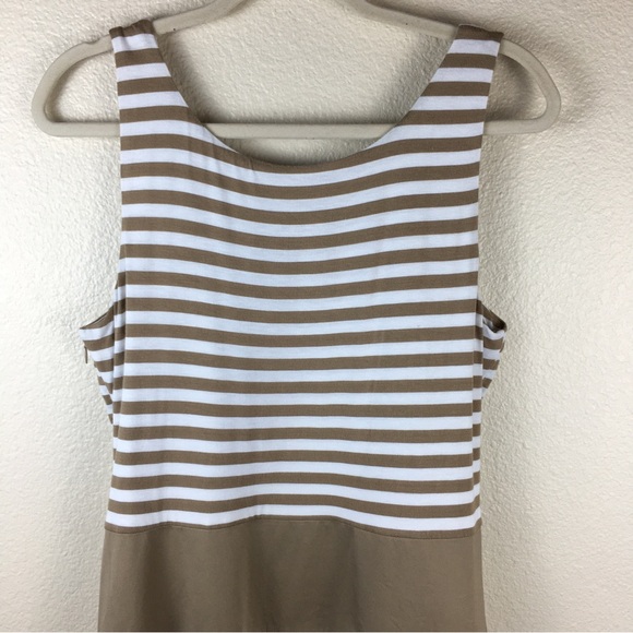 Spense Mixed Media Striped Beige Cream Knee Length Sleeveless Dress Size 12 - Picture 5 of 12